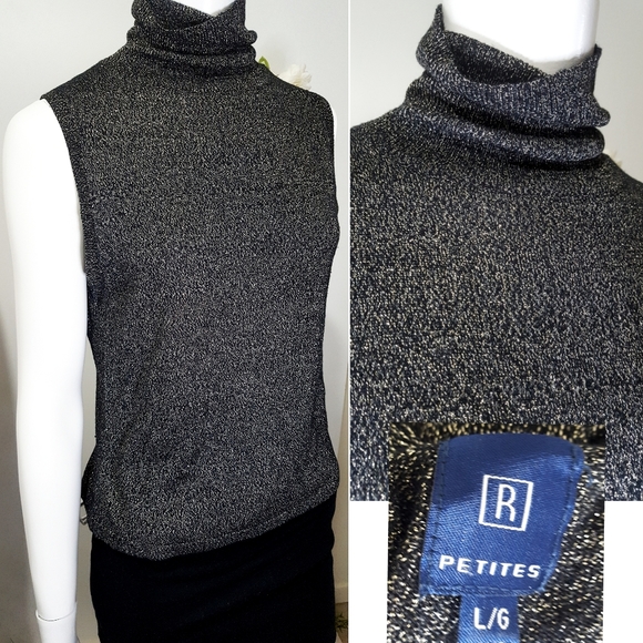 Shimmering Golden Black Sleeveless Mock Neck Knit Top| Reitman - Picture 2 of 4